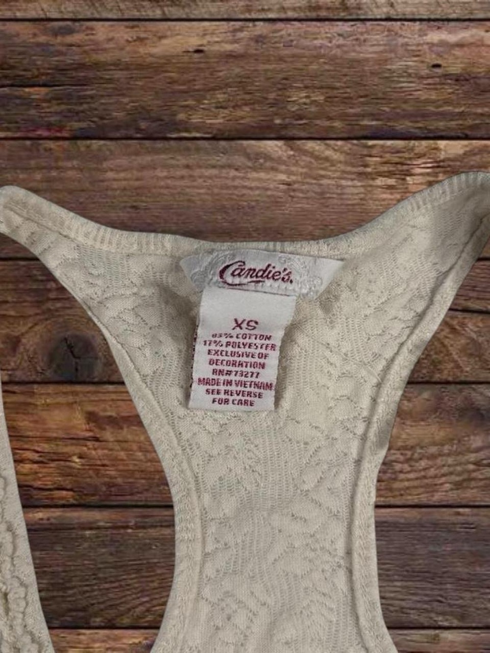 Candie's Cream Lace-Texture Racerback Tank - Picture 4 of 4